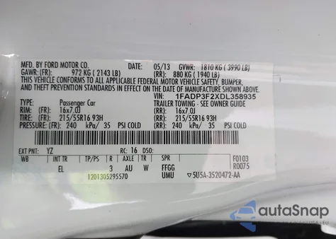 2013 Ford Focus Se z USA, uszkodzony, nr VIN 1FADP3F2XDL358935